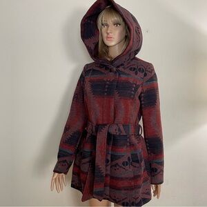 Women's SANTAFENY Coffeeshop AZTEC South Western NAVAJO Print HOODED Winter COAT